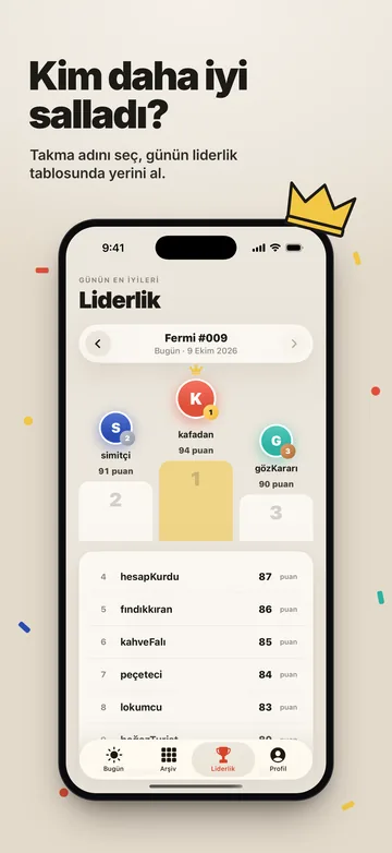 Günün liderlik tablosu: ilk üç oyuncu kürsüde, altında diğer oyuncular ve puanları